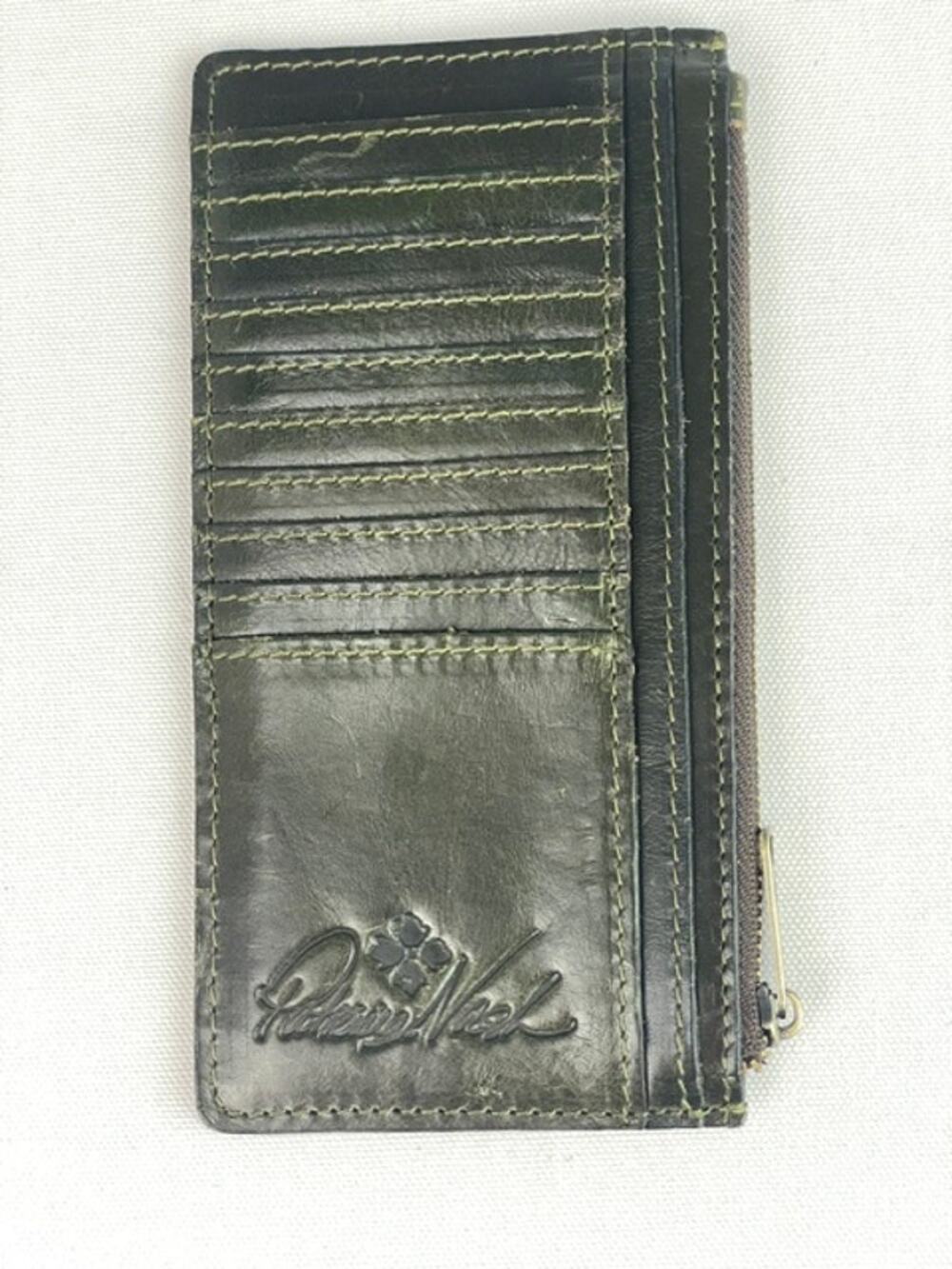 Patricia Nash Leather Card Holder Wallet Olive Green RFID Zip Coin Case 7x3.5